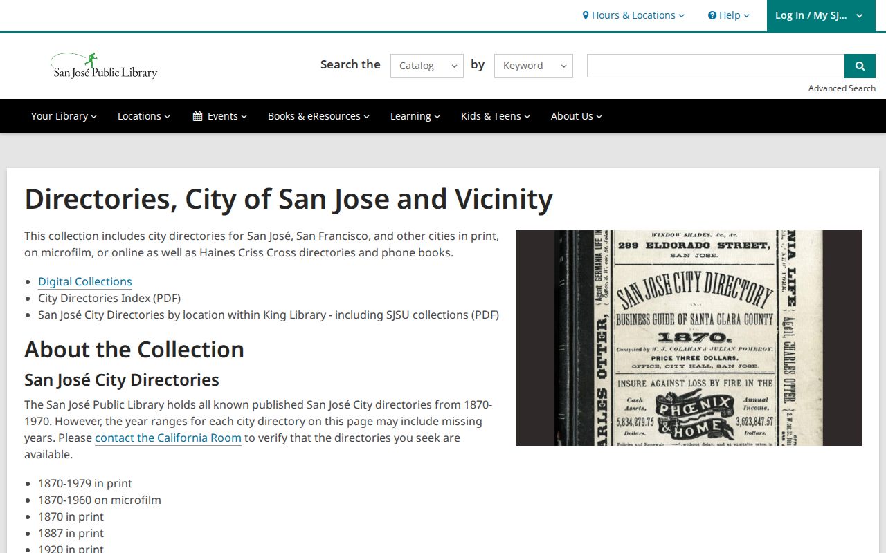 Santa Clara County people directories in the San Jose Public Library California Room