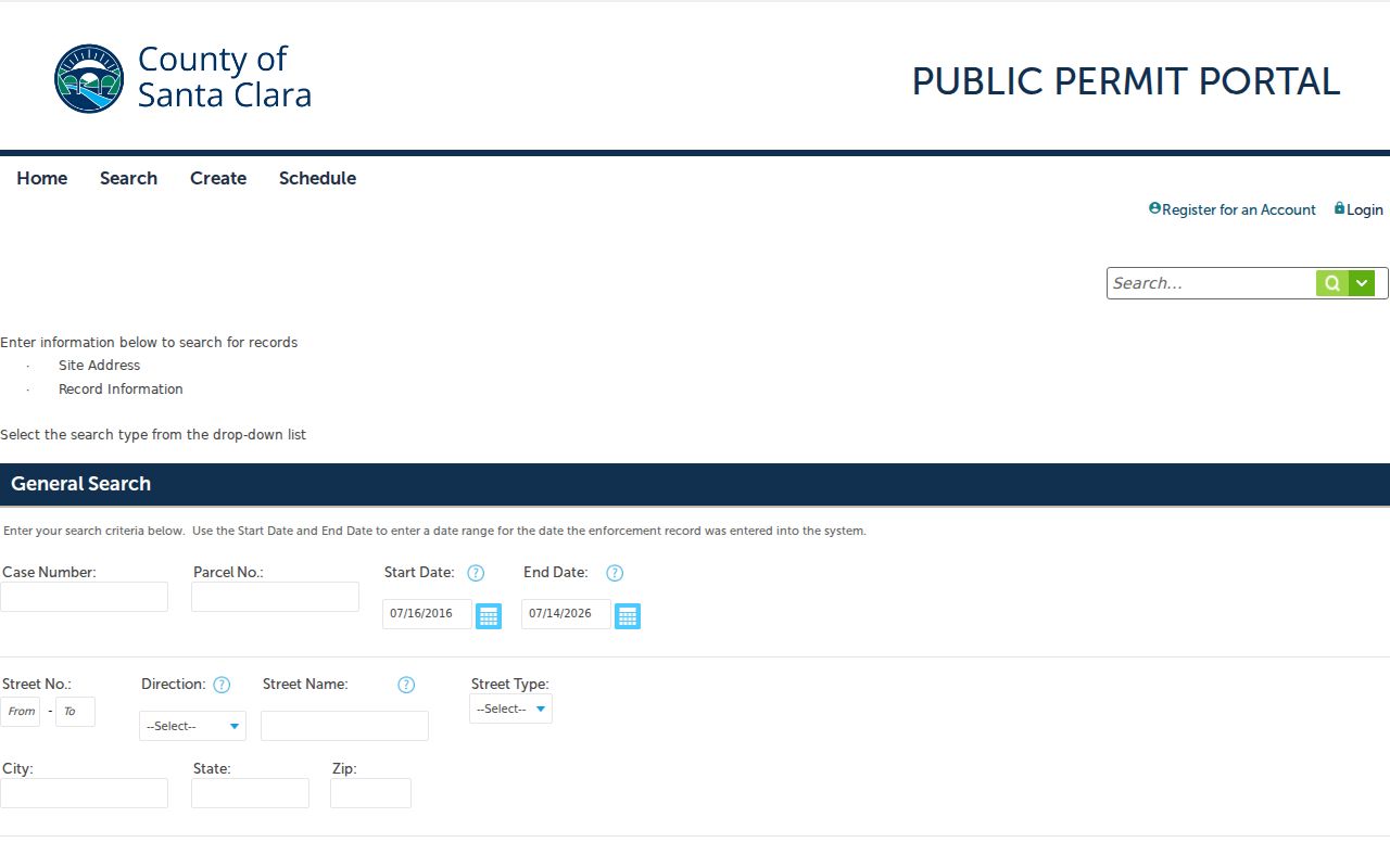 Santa Clara County public records code enforcement search