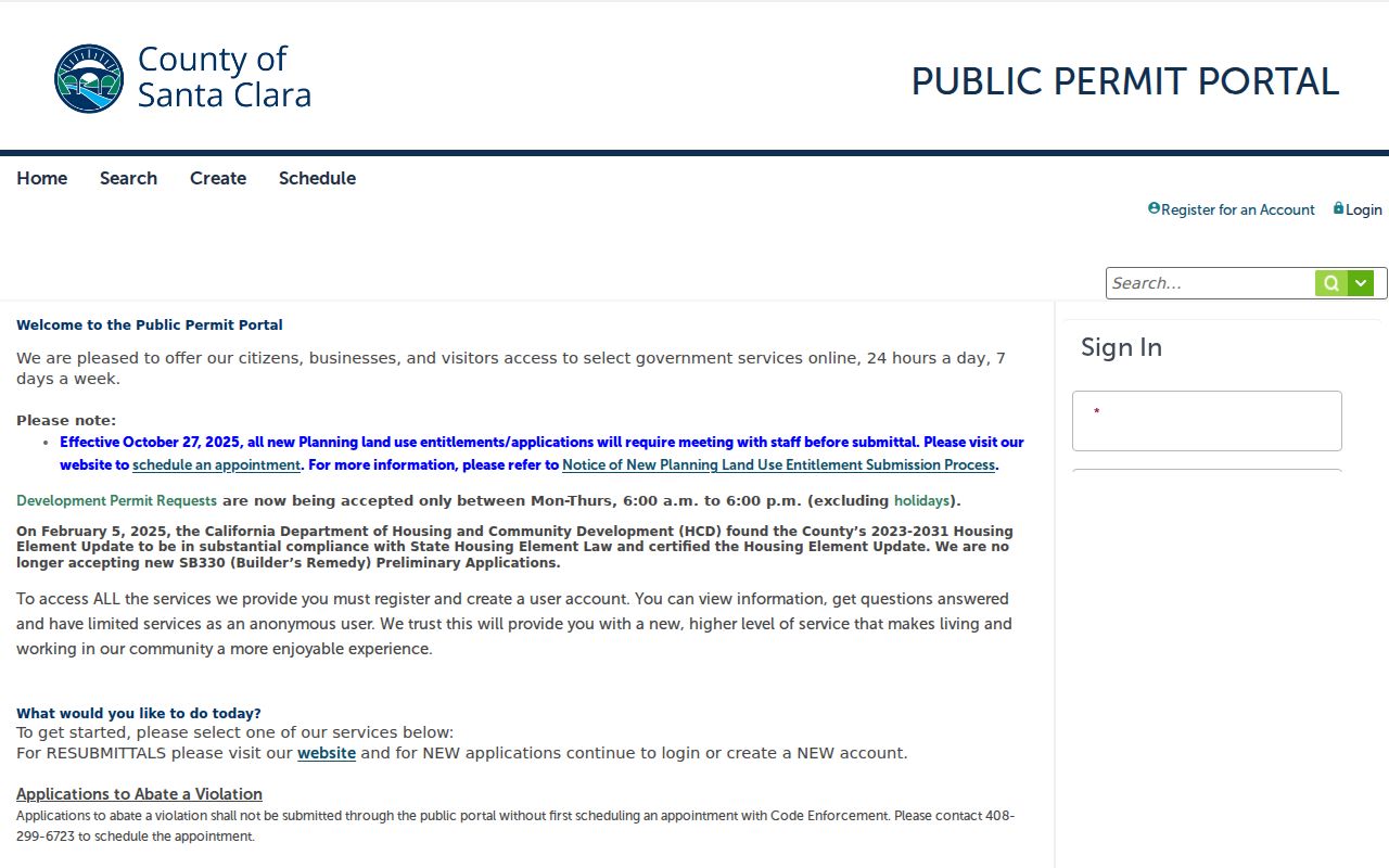 Santa Clara County public records Accela permit portal